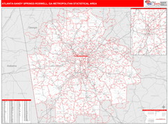 Atlanta-Sandy Springs-Roswell Metro Area Digital Map Red Line Style